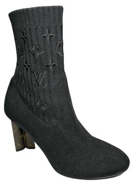 Louis Vuitton Silhouette Sock Ankle Boots Monogram Heel Logo Knit EU 36.5 US 6.5